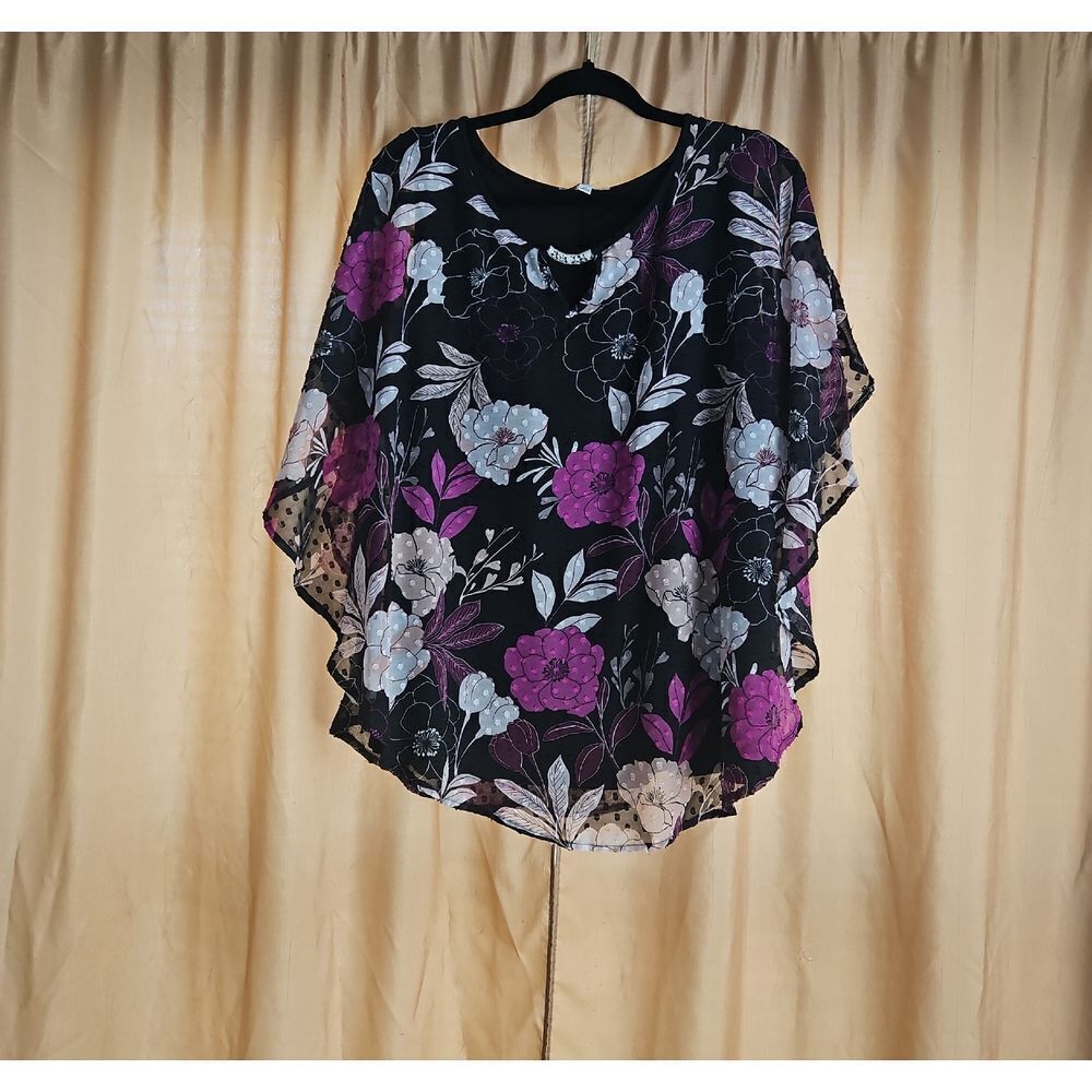 Notations Floral Chiffon Women's Top - Black and Purple